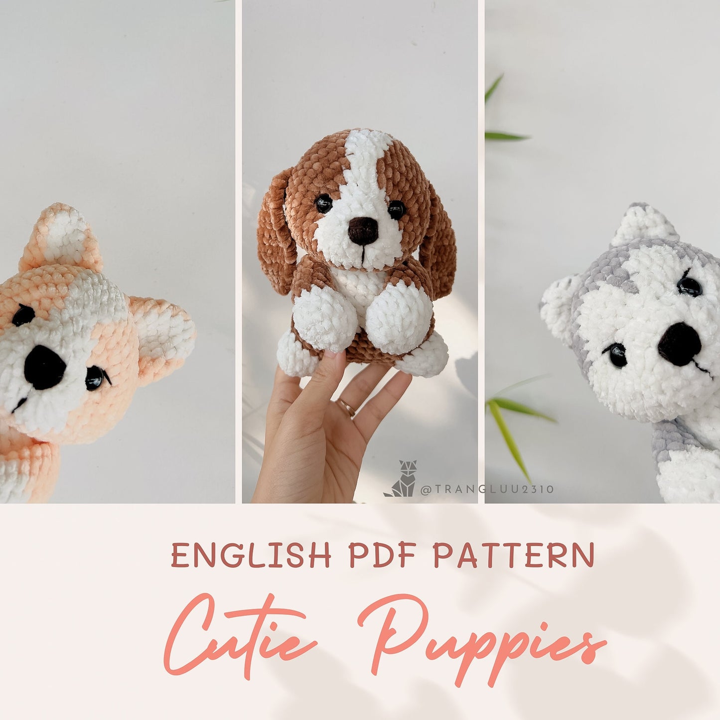 Crochet dog PATTERN bundle 3 in 1: Cutie Puppy | husky beagle corgi | English PDF pattern